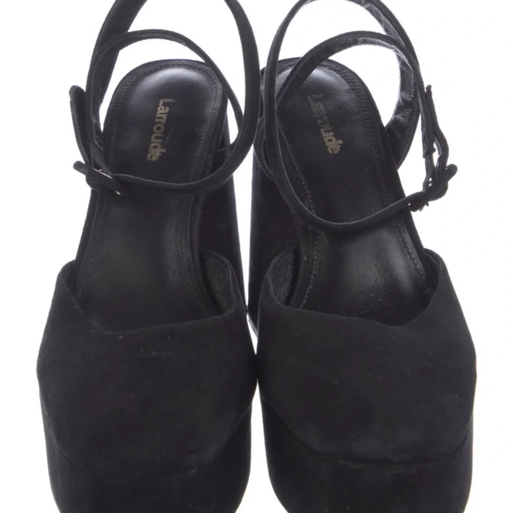 Larroude Black Platform Sandals with Retro Block Heel NWOT